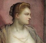 Domenico Tintoretto (1518-1594): Portrait of a woman with bare breast (Very possibly the reknowned Courtesan Veronica Franco) - oil on canvas (1580-1590) - Museu do Prado, Madrid