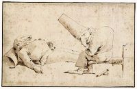 Giandomenico Tiepolo: Two Punchinellos and the aftermath of a Gnocchi Feast - Pen, brown ink and watercolor on paper (1725-1750) Fondazione Giorgio Cini – Gabinetto Disegni e Stampe, Venezia
