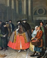 Pietro Longhi: Colloquio fra Baute (Meeting among Bauta masks) - oil on canvas (1760) - Ca' Rezzonico, Venezia