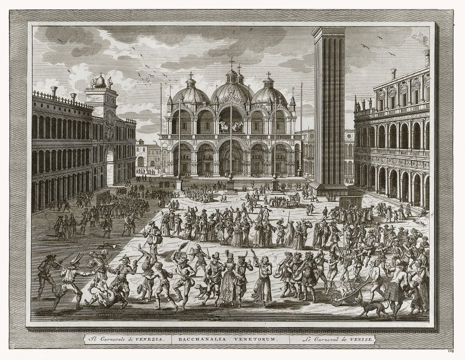 Johann Georg Graevius - Il Carnevale di Venezia from Thesaurus antiquitatum et historiarum Italiane - engraving (1722)
