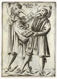 Francesco Bertelli: Mascare da Ebrei (Jews masks) - Il Carnevale Italiano Mascherato - etching (1642)