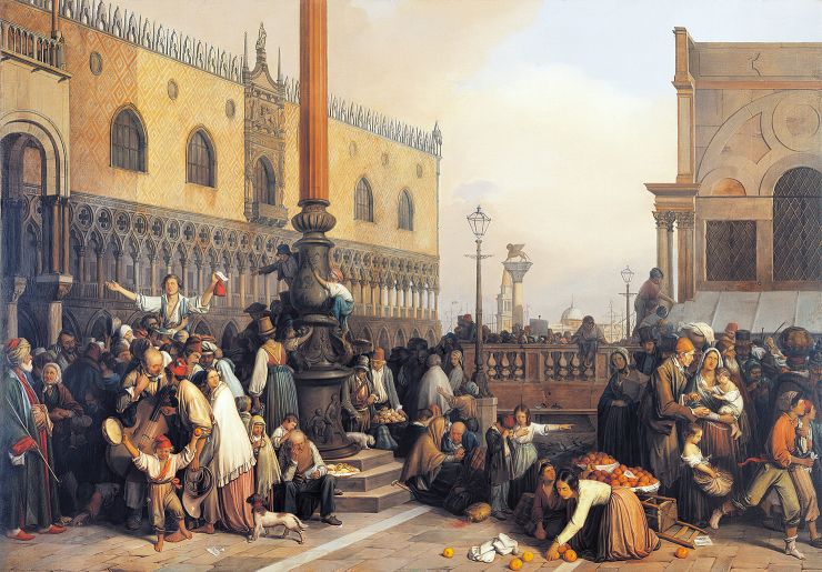 Eugenio Bosa: "Lottery draw in St Mark's Square" - oil on canvas (1847)