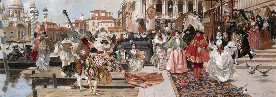 François Flameng: Carnival in Venice - oil on canvas (1923) - detail