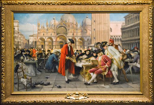 Giuseppe Bertini: "Francesco Guardi selling paintings in Saint Mark's Square" - oil on canvas (19th century) - Castello Sforzesco Civiche Raccolte D'Arte Pinacoteca, Milano