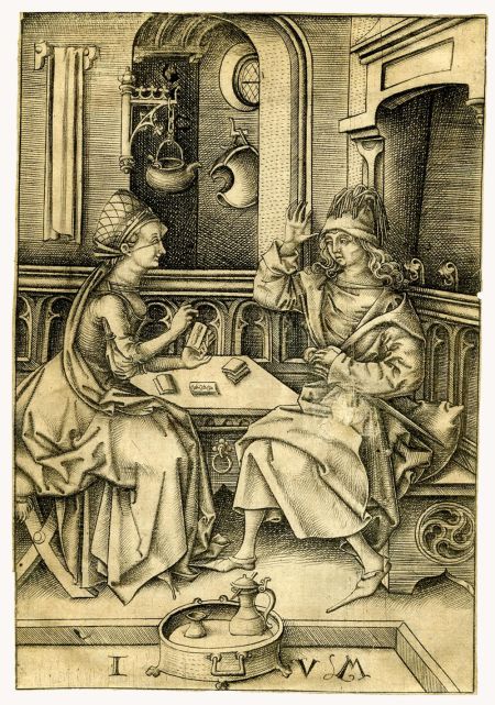 Israhel van Meckenem: "Noble couple playing cards" engraving (ca. 1495-1503)