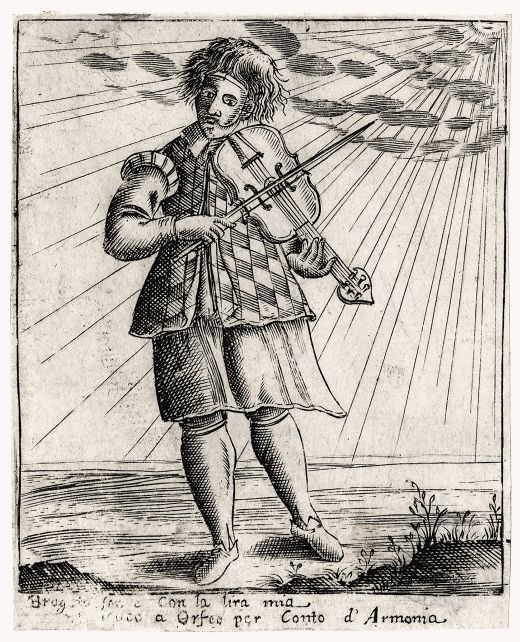 Francesco Bertelli: "Bragato" - Il Carnevale Italiano Mascherato - etching (1642)