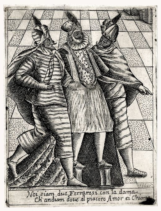 Francesco Bertelli: "Maschera da Ferraresi"
(Mask of persons from Ferrara) - Il Carnevale Italiano Mascherato - etching (1642)