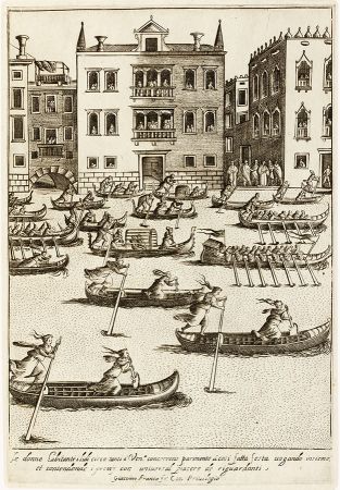 Engraving by Giacomo Franco: "Women in a gondola race" engraving (1610)