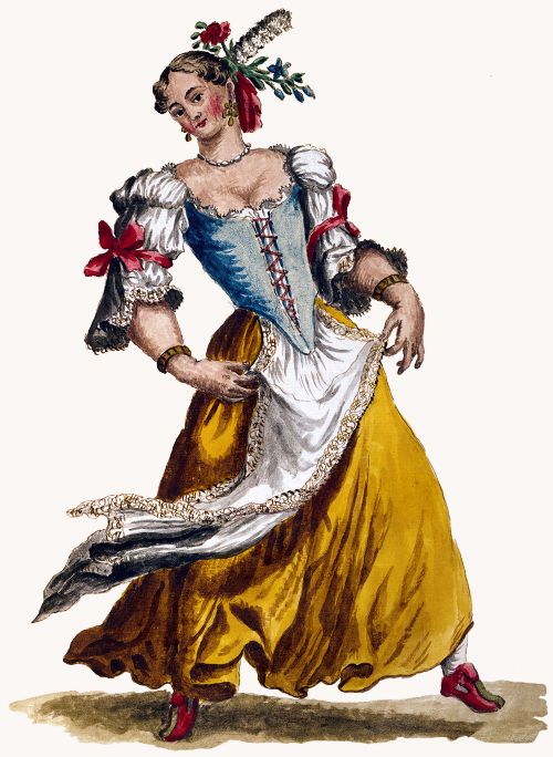 Watercolor by Giovanni Grevembroch: "Veneziana in ballo" 18th century